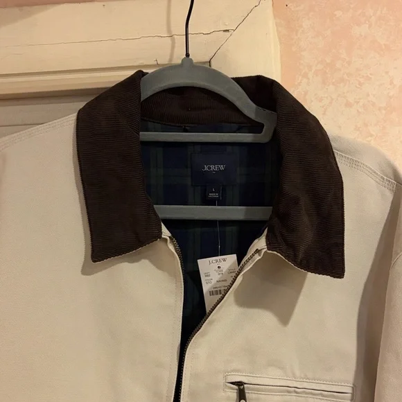 J. Crew Light Beige Canvas Work Jacket with Dark Brown Collar - Picture 3 of 4